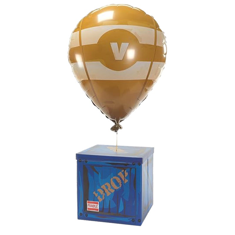 CAMP LINER Loot Drop Box with Yellow Balloon â€“ Large 14â€ Gift Box for Birthday Parties & Decorations | Mystery Treasure Chest Storage with Balloon | Ideal for Themed Gifts & Party Supplies - Image 1
